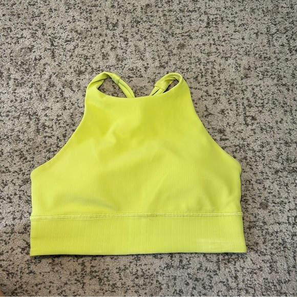 Lululemon Wasabi Green Energy High-Neck Longline Ribbed Padded Sports Bra Size 8 - Picture 1 of 7